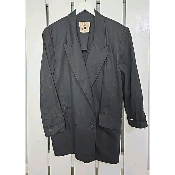 Gene Ewing BIS Shawl Collar Black Retro Jacket Women's Large Wrinkle Rich Denim - Picture 1 of 9